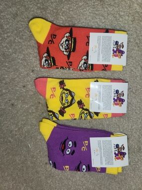 McDonald's Colorful Cartoon Crew Socks Pack - Red, Yellow & Purple